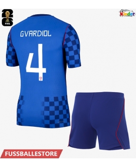 Günstige Kroatien Josko Gvardiol #4 Auswärts Trikotsatzt Kinder WM 2026 Kurzarm (+ Kurze Hosen)